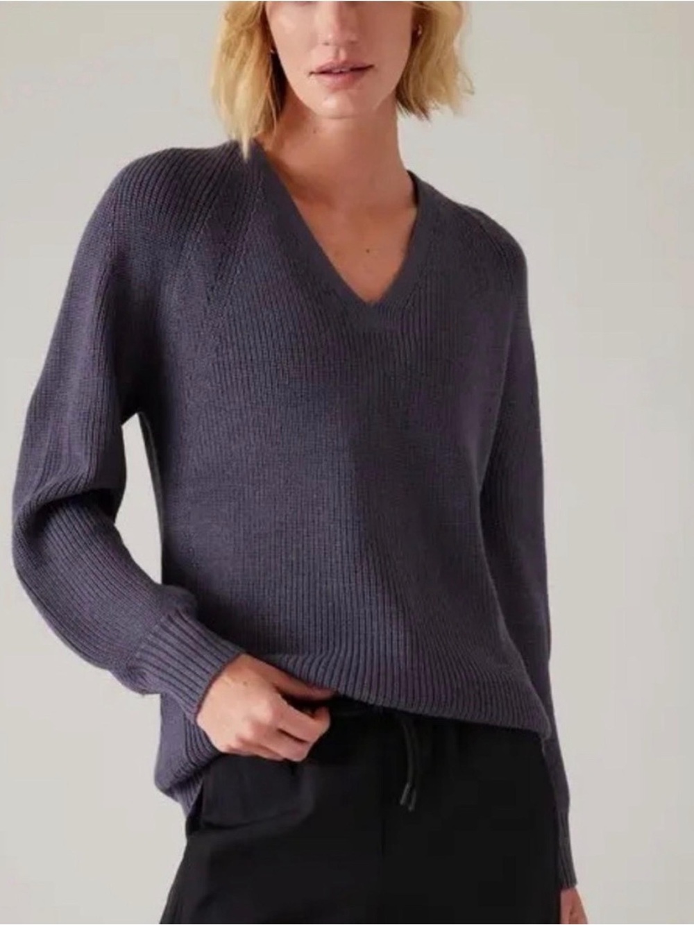Athleta Purple Hanover V-neck Sweater (Small Petite)